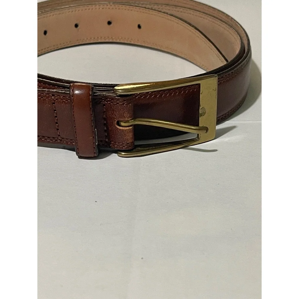 Leather Belt Mens Brown Good Solid Brass Made in Italy Buckle